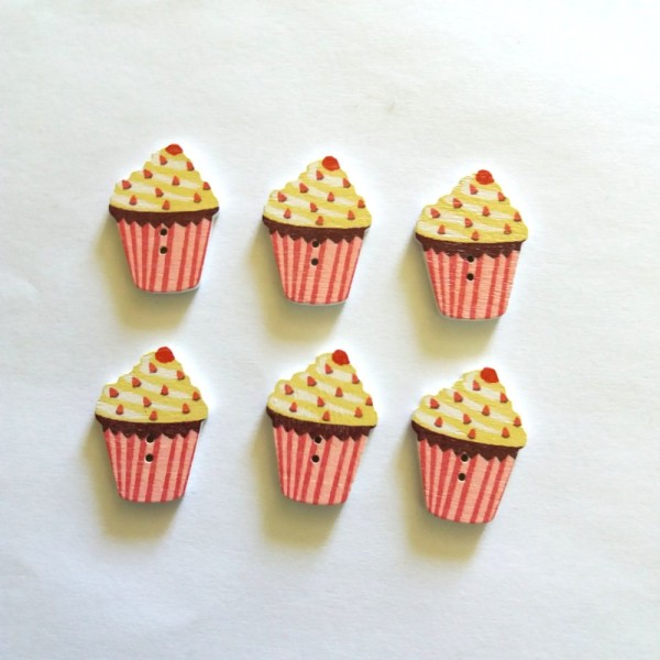 6 Boutons cupcake rouge et jaune – 19x21mm – bri442 n1 - Photo n°1