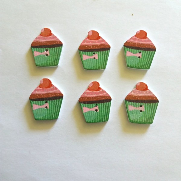 6 Boutons cupcake vert et rose – 20x27mm – bri442 n1 - Photo n°1