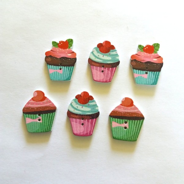 6 Boutons cupcake multicolore – bri443 n2 - Photo n°1