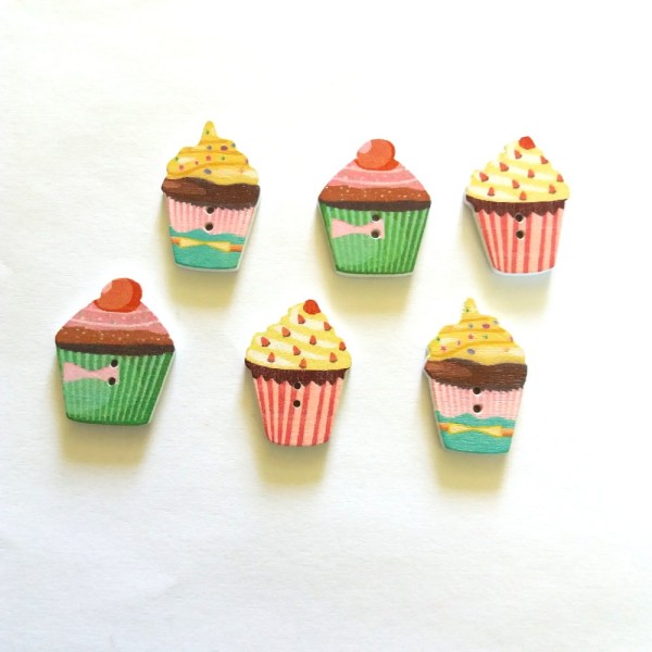 6 Boutons cupcake multicolore – bri443 n3 - Photo n°1