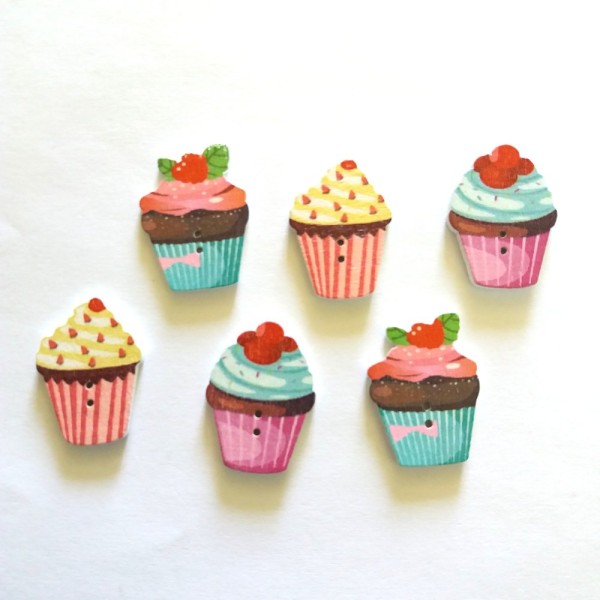 6 Boutons cupcake multicolore – bri443 n4 - Photo n°1