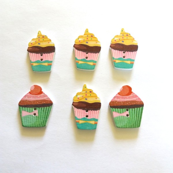 6 Boutons cupcake multicolore – bri443 n5 - Photo n°1