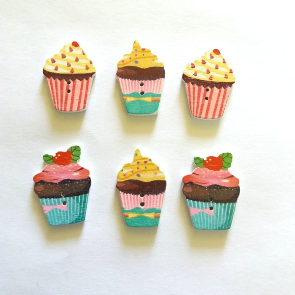 6 Boutons cupcake multicolore – bri443 n7 - Photo n°1