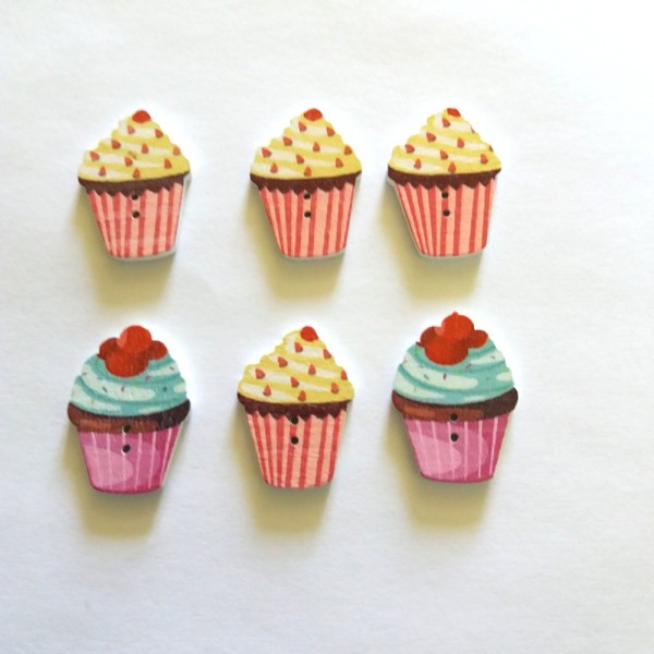 6 Boutons cupcake multicolore – bri443 n8 - Photo n°1