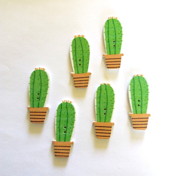 6 Boutons cactus vert et marron - bri446 n1 - Photo n°1
