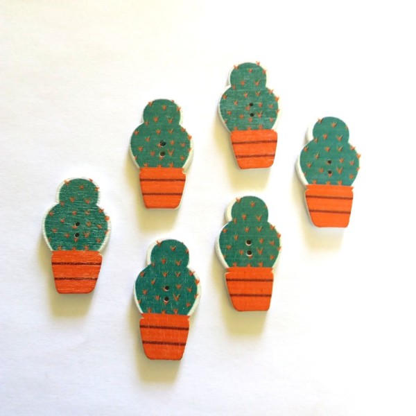 6 Boutons cactus bleu / vert et orange - bri446 n1 - Photo n°1