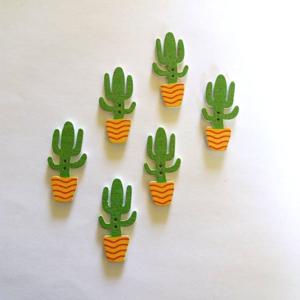 6 Boutons cactus vert / jaune orange - bri446 n1 - Photo n°1