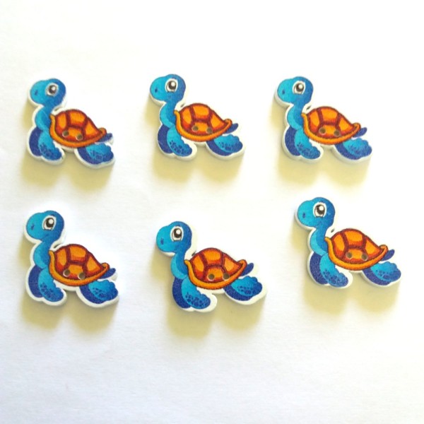 6 Boutons tortue bleu - 33x21mm  - bri447 n1 - Photo n°1