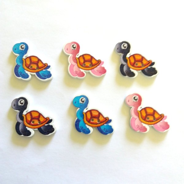 6 Boutons tortue multicolore - 33x21mm  - bri447 n2 - Photo n°1