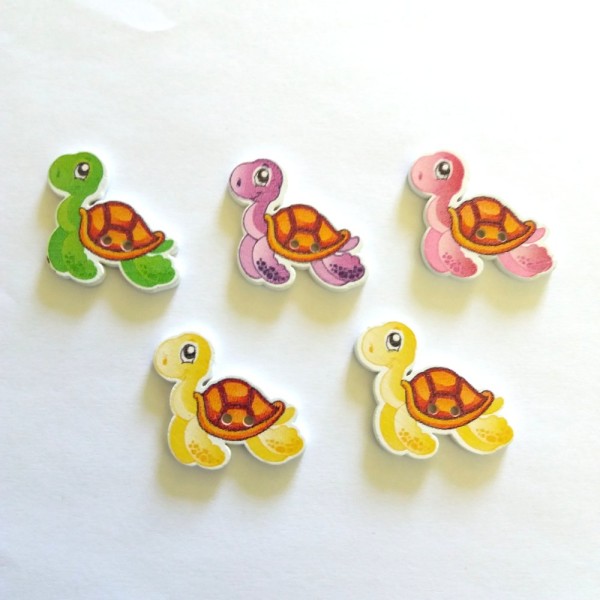 5 Boutons tortue multicolore - 33x21mm  - bri447 n3 - Photo n°1