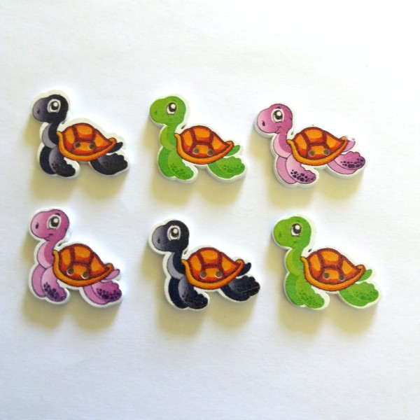 6 Boutons tortue multicolore - 33x21mm  - bri447 n4 - Photo n°1