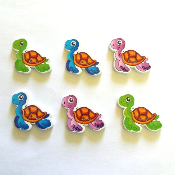 6 Boutons tortue multicolore - 33x21mm  - bri447 n7 - Photo n°1