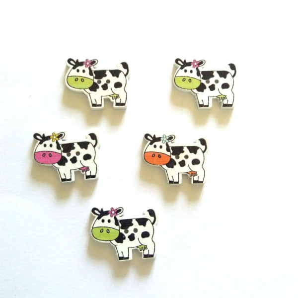 5 Boutons vaches blanche et noir - 27x21mm  - bri449 n5 - Photo n°1