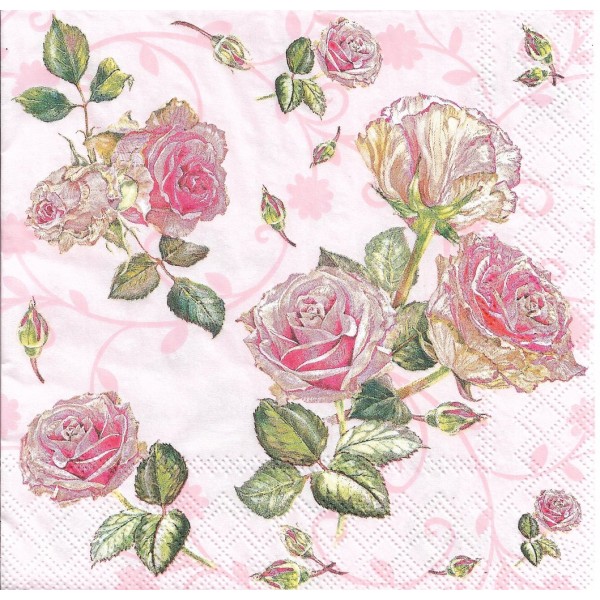 4 Serviettes en papier Fleurs Roses rose Format Lunch Decoupage Decopatch 13313001 Ambiente - Photo n°1