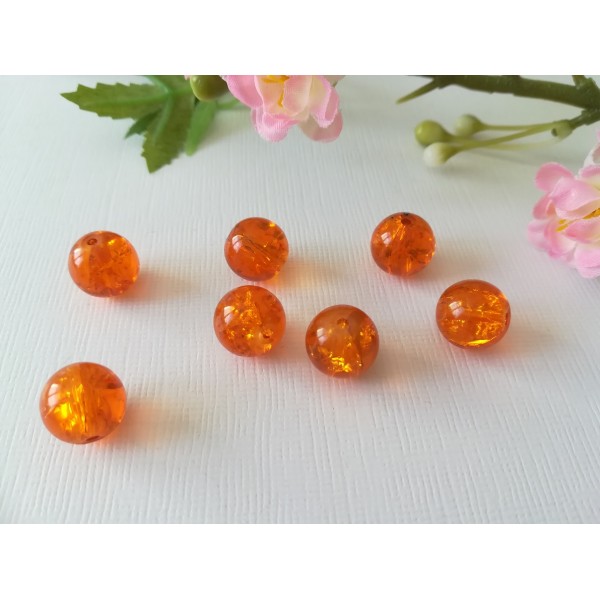 Perles en verre craquelé 12 mm orange x 16 - Photo n°1