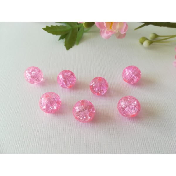Perles en verre craquelé 12 mm rose x 15 - Photo n°1