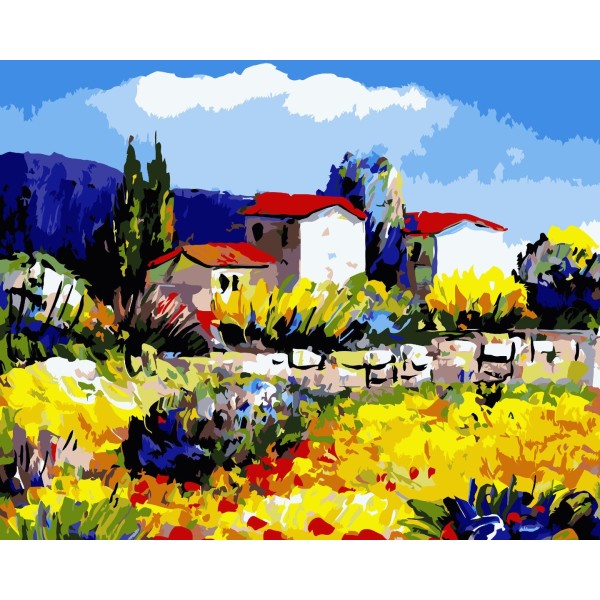 Kit Peinture par Numéros Wizardi Provence Village 40x50 cm A003 - Photo n°1