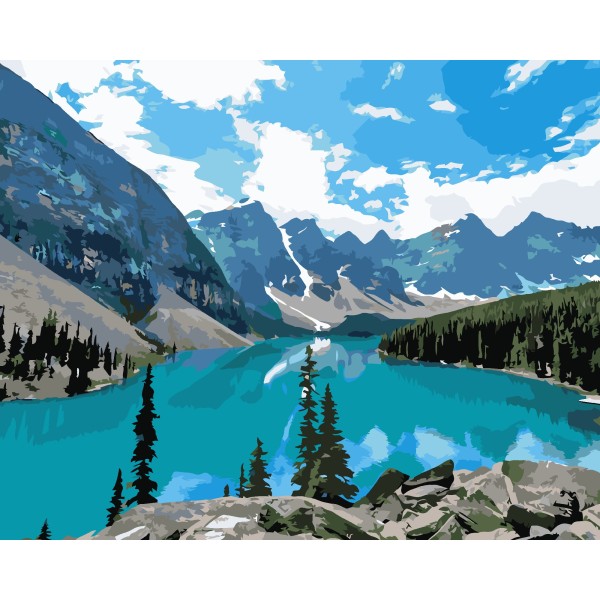 Kit Peinture par Numéros Wizardi Mountain Lake 40x50 cm A018 - Photo n°1