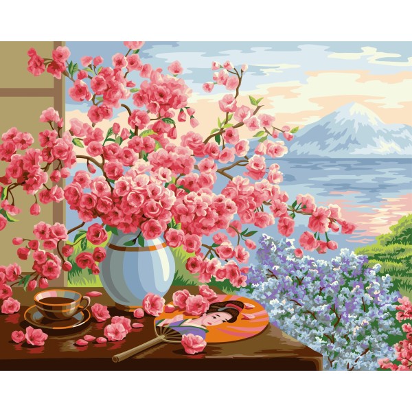 Kit Peinture par Numéros Wizardi Sakura Bouquet 40x50 cm B072 - Photo n°1