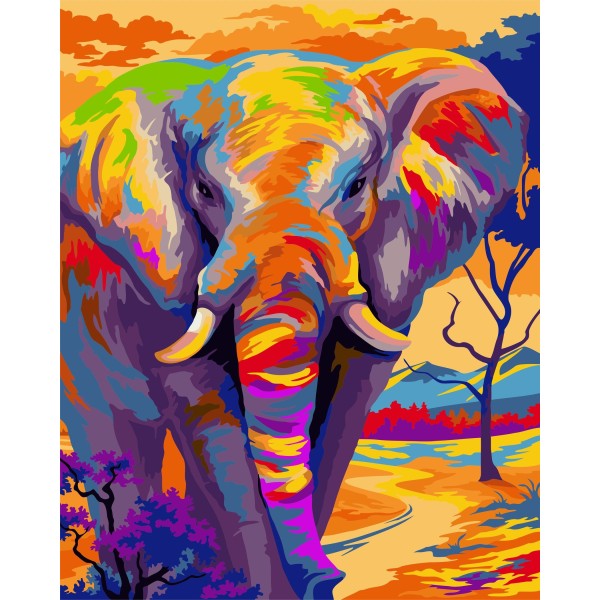 Kit Peinture par Numéros Wizardi Elephant Coloré 40x50 cm H081 - Photo n°1