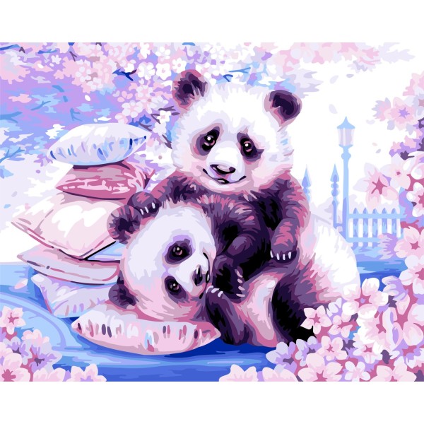 Kit Peinture par Numéros Wizardi Pandas Japonais 40x50 cm H107 - Photo n°1