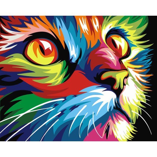 Kit Peinture par Numéros Wizardi Rainbow Cat 40x50 cm S066 - Photo n°1
