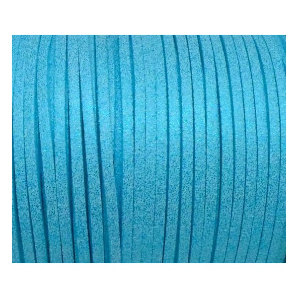 2m Cordon Daim Synthétique, Suédine Bleu Turquoise Pailleté 3mm - Photo n°2