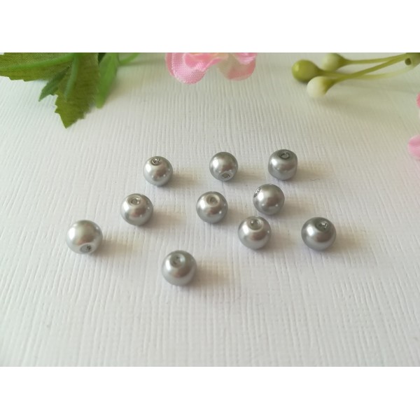 Perles en verre 6 mm nacré gris argent x 28 - Photo n°1