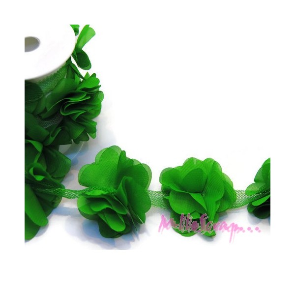 Ruban fleurs tissu organza vert - 6 pièces - Photo n°1