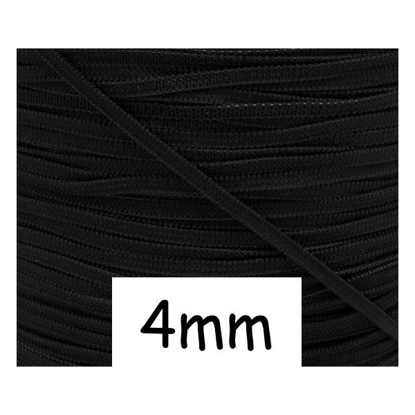 10m Elastique Plat Noir 4mm Souple - Tresse Élastique 4mm - Ruban Élastique Noir Pour Masque - Photo n°1