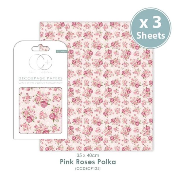 Papier patch 3 feuilles 35x40 cm roses polka - Photo n°3