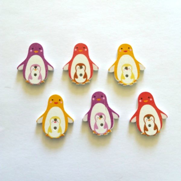 6 Boutons pingouin jaune / violet / rouge – 23x28mm – bri435 n7 - Photo n°1