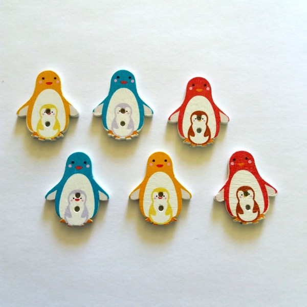 6 Boutons pingouin bleu / rouge / jaune – 23x28mm – bri435 n9 - Photo n°1