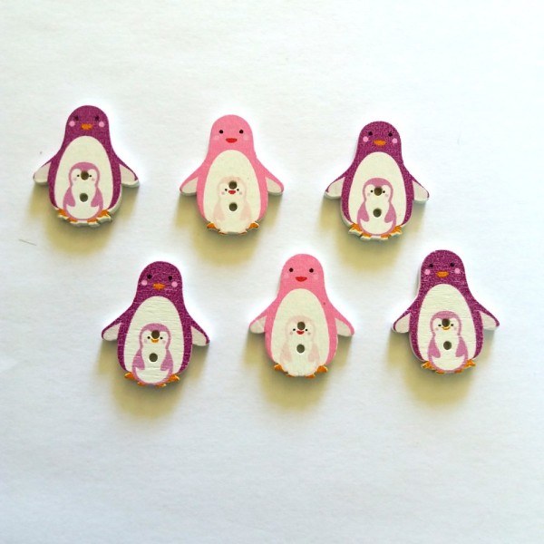 6 Boutons pingouin violet / rose – 23x28mm – bri435 n10 - Photo n°1