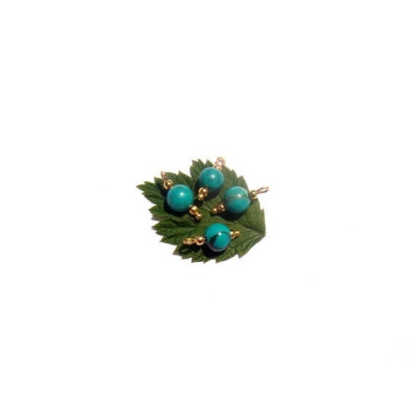 Howlite teintée turquoise : 4 MINI breloques 15 MM de hauteur x 6 MM de diamètre - Photo n°1