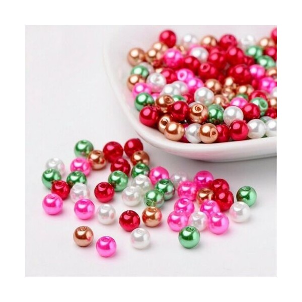 Perles ronde en verre nacré en mélange coloris assortis 6 mm MULTICOLOR - Photo n°1