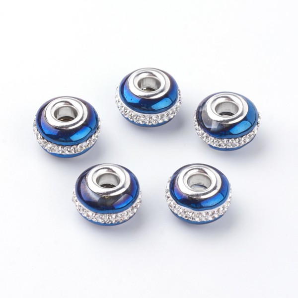 4 perles ronde charms  style pandora  métal argenté strass BLEU VIOLET - Photo n°1