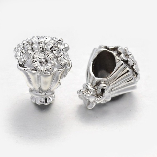 5 perles charms style pandora métal argenté BOUQUET DE FLEURS - Photo n°1