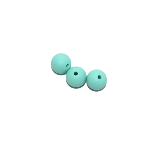 Perle ronde 12 mm en silicone vert turquoise - Photo n°1
