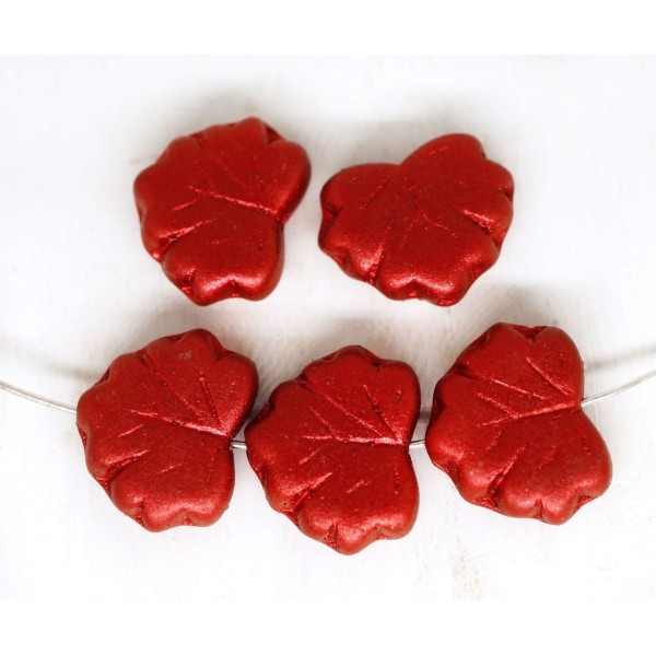 12pcs Mat de Lave Rouge Métallique de la Feuille d'Érable à Plat Sculpté tchèque Perles de Verre 11 - Photo n°2