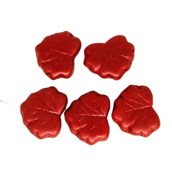 12pcs Mat de Lave Rouge Métallique de la Feuille d'Érable à Plat Sculpté tchèque Perles de Verre 11 - Photo n°1