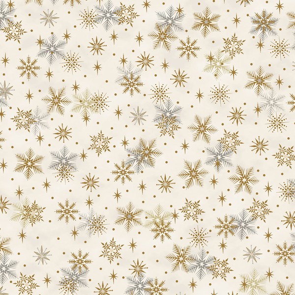 Tissu Toile de coton - Flocons et Étoiles - Par 10 cm - Photo n°1