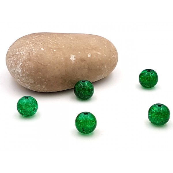 100 Perles Craquelées En Verre Vertes 8mm - Photo n°1