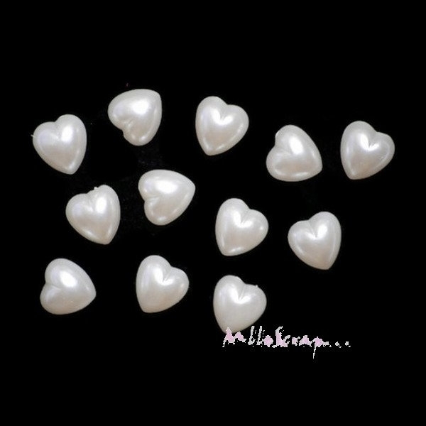 Demi-perles cœurs à coller résine ivoire 10 mm - 20 pièces - Photo n°1