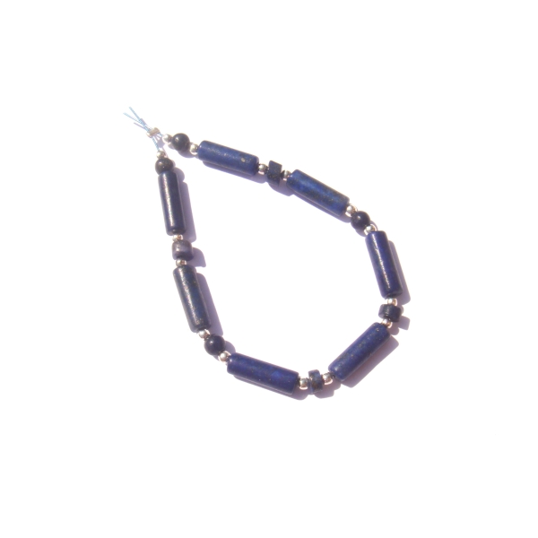 Lapis Lazuli surteinté : assortiment 15 perles tubes, rondelles et perles - Photo n°2
