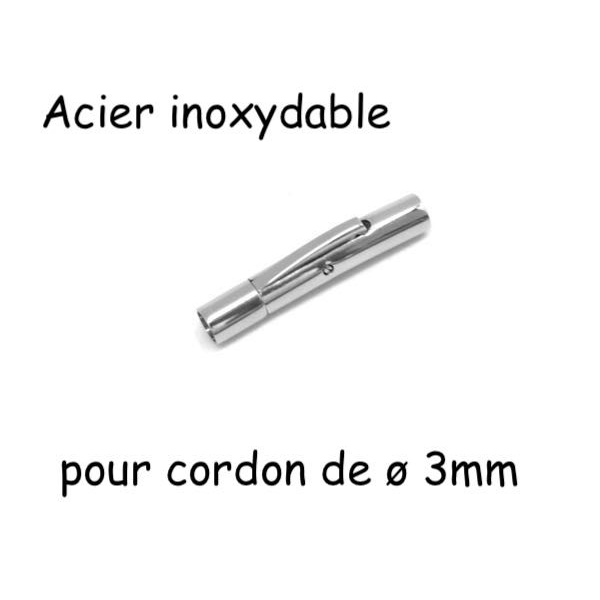 Fermoir Clip Pour Cordon De 3mm En Acier Inoxydable Argenté Brillant - Photo n°1