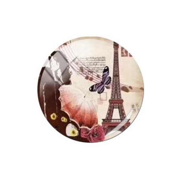 1 cabochon rond en verre 25 mm VINTAGE PARIS TOUR EIFFEL PAPILLON - Photo n°1