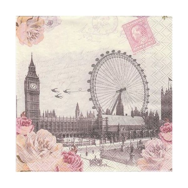 4 serviettes en papier découpage collage 33 cm VINTAGE LONDRE - Photo n°1
