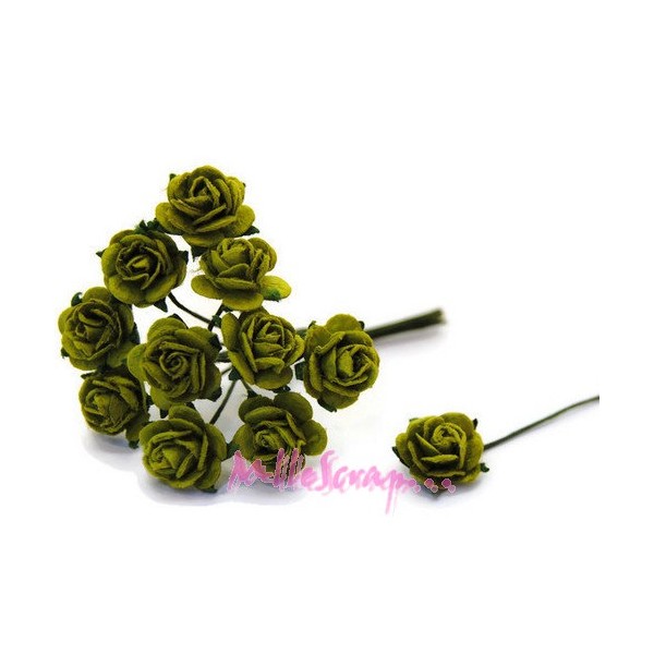 Petites roses papier vert - 10 pièces - Photo n°1
