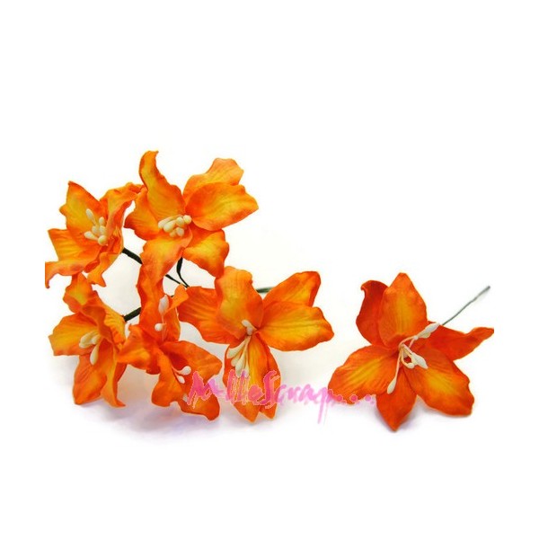 Fleurs lily papier orange - 5 pièces - Photo n°1